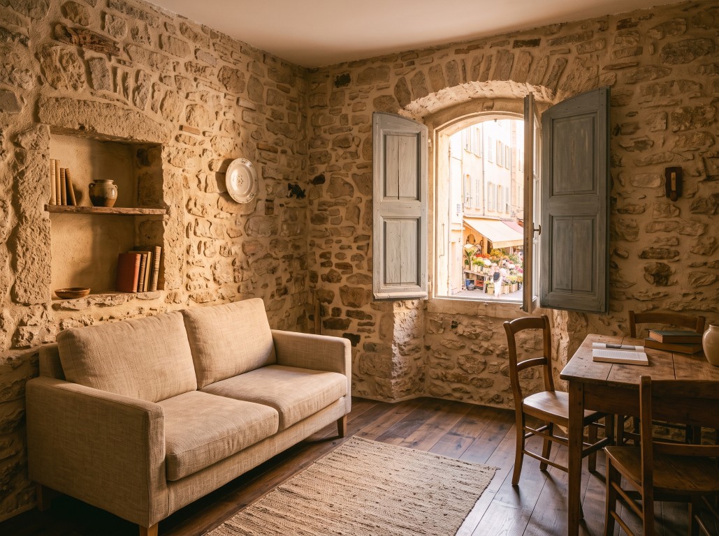 A newly rented studio in Antibes, before the utilities are connected